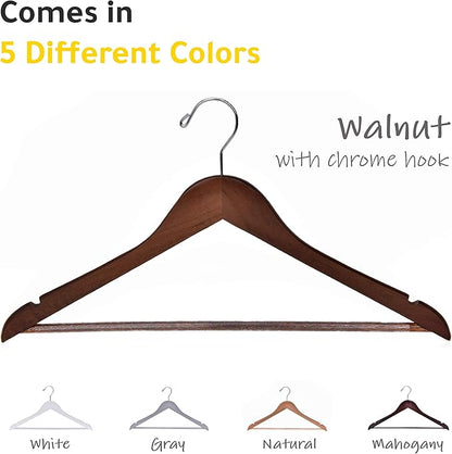 Quality Wooden Hangers - Slightly Curved Hanger 20 Pack Sets - Solid Wood Coat Hangers with Stylish Chrome Hooks - Heavy-Duty Clothes, Jacket, Shirt, Pants, Suit Hangers (Walnut/Retro, 20)