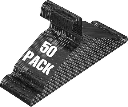 SPECILITE Wire Hangers 50 Pack, Metal Wire Clothes Hanger Bulk for Coats, Space Saving Metal Hangers Non Slip 16.7 Inch Ultra Thin, for Standard Size Suits, Shirts, Pants, Skirts-Black