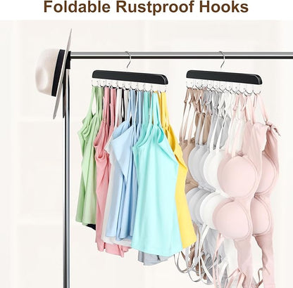 2 Pack Bra Hanger, Capacity Foldable Tank Top Hanger with 40 Hooks, Bra Hangers for Closet Organizer, Premium Wooden Space Saving Hangers Closet Organizers and Storage for Dorm & Apartment