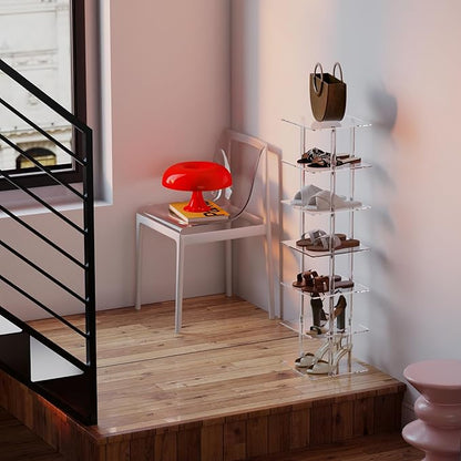 Aquiver Acrylic Vertical Shoe Rack - Free Standing Shoe Rack 7 Tier Shoe Storage Organizer Narrow Shoe Rack for Small Spaces, Entryways, Living Rooms, Bedrooms, 11'' L x 11'' W x 41.7'' H