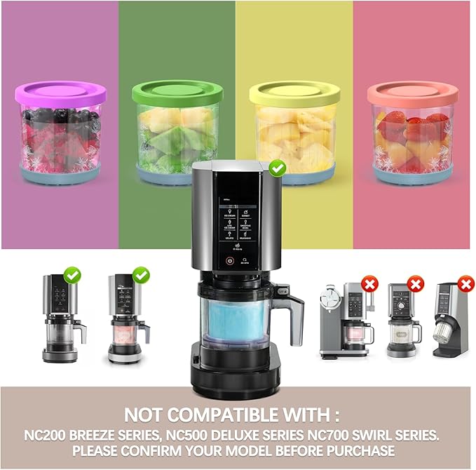 QVN For Ninja Creami Pints and Lids - 4 Pack Creami Containers, 16oz Creami Pint Containers Compatible with NC299AMZ & NC300s Series Ice Cream Maker - Dishwasher Safe & Good Sealing