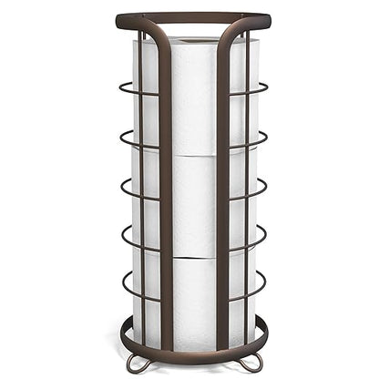 BROOKSTONE Toilet Paper Holder Stand Reserve - Free Standing Toilet Paper Stand with Storage that Holds Mega Rolls, Standing Bathroom Tissue Organizer, Bathroom Decor - Modern Storage Holder, Bronze