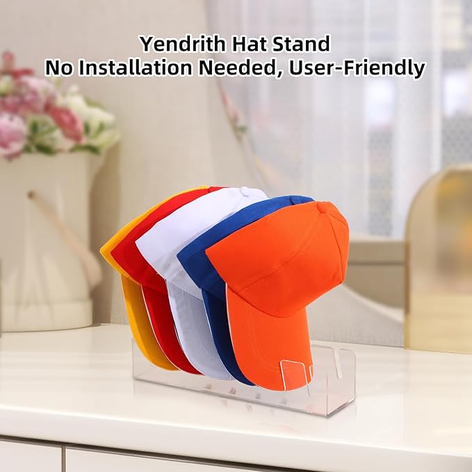Hat Stand for Baseball Caps, 2 Pack Hat Storage for 14 Baseball Caps, No Install Hat Acrylic Holder, Hat Racks for Baseball Caps Display and Organizer for Bedroom, Closet, Dresser