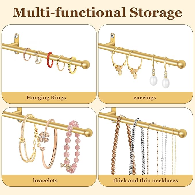 2 Pack Necklace Holder Wall Mounted 12.7'' Necklace Organizer Gold Wall Hanging Jewelry Organizer for Necklaces, Bracelets Rings Display