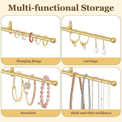 2 Pack Necklace Holder Wall Mounted 12.7'' Necklace Organizer Gold Wall Hanging Jewelry Organizer for Necklaces, Bracelets Rings Display