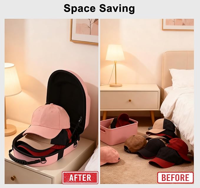 Pink Hat Travel Case with Handle and Adjustable Shoulder Strap Baseball Cap Storage Box Can Effectively Protect Your Hat and Suitable for Travel and Home Storage