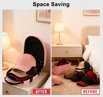 Pink Hat Travel Case with Handle and Adjustable Shoulder Strap Baseball Cap Storage Box Can Effectively Protect Your Hat and Suitable for Travel and Home Storage
