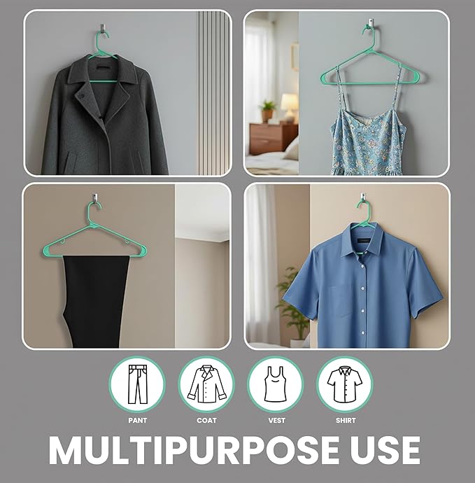 Utopia Home Plastic Hangers 50 Pack - Space Saving Clothes Hanger - Durable & Strong Closet Organizers and Storage with Built-in Strap Hooks - Essential for Shirts, Pants, Skirts & Coats (Aqua)