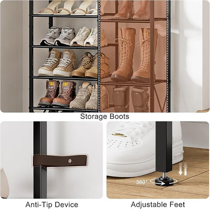 8-Tier Shoe Rack, Shoe Storage Organizer with Boots Storage, Large Capacity Shoe Shelf Holds 20-23 Pairs of Shoes, Durable and Stable, for Entryway, Closet, Hallway, Dorm Room, Rustic Brown