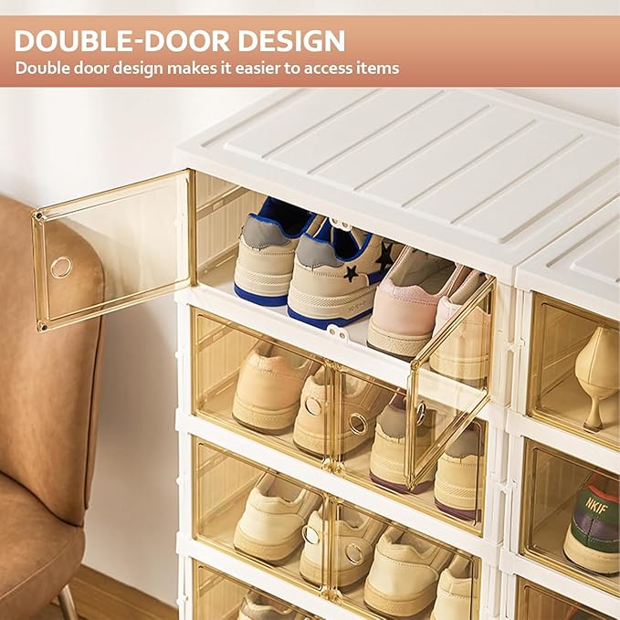 Shoe Rack Storage Cabinet Organizer 10 Tiers 40 Pairs Shoes Box Foldable Stackable Closet Shelf, Entryway, Living Room Large Container with Magnetic Clear Door, Dustproof for Sneakers & Boots