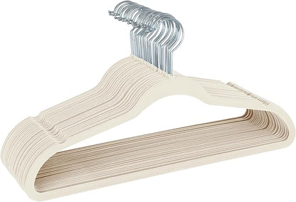 Simplify Slim Velvet Clothes Hangers | 100 Pack | Non-Slip | Shirts | Suit | Pants | Dresses | Garments | Closet Storage & Organization | Durable | Ivory