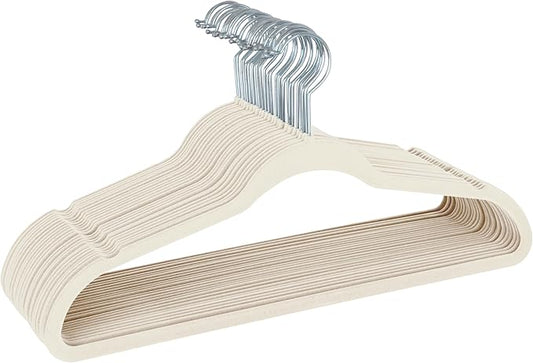 Simplify Slim Velvet Clothes Hangers | 100 Pack | Non-Slip | Shirts | Suit | Pants | Dresses | Garments | Closet Storage & Organization | Durable | Ivory