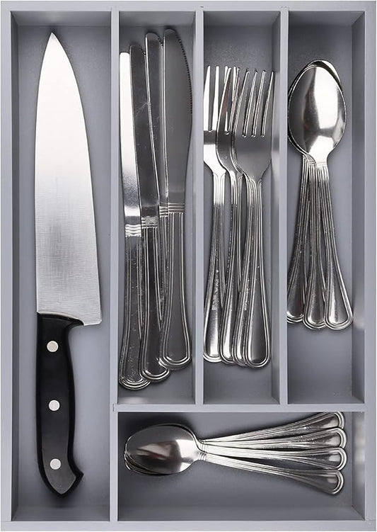 Pristine Bamboo 5-Slot Drawer Organizer - Kitchen and Utensil Organizer - Cutlery Tray - Flatware and Silverware Holder - Gray