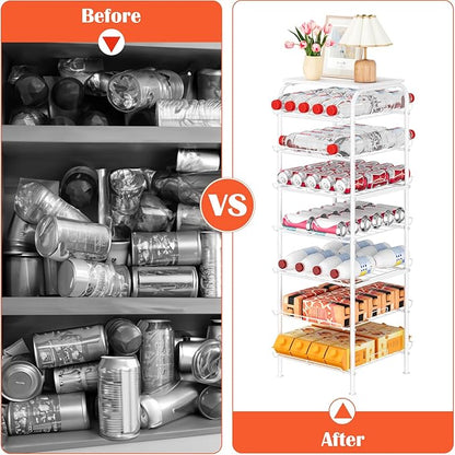 smusei Water Bottle Organizer 7 Tier Free Standing Bottled Water Storage Rack Metal Wire Water Bottle Holder Rack Large Capacity Soda Beverage Drink Stand Shelf for Pantry Kitchen Office, White