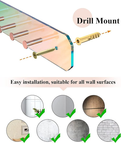 NiHome Wall Mount Acrylic Jewelry Organizer 2-Pack, Durable Sleek Rack Strong Carbon Steel Hooks for Dressing Table, Bathroom, Kitchen, Hassle-Free Installation Multiple Mounting Options (Iridescent)