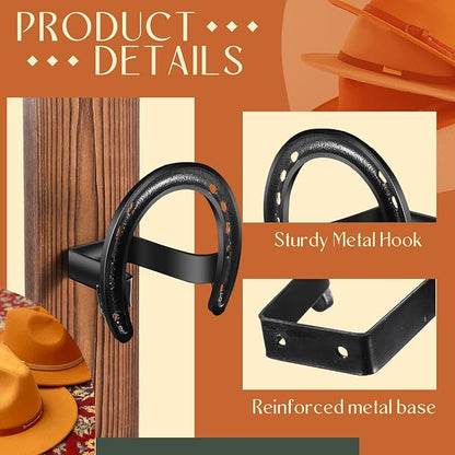 DoubleFill 2 Packs Cowboy Western Hat Rack Cowboy Hat Holder Hat Hanger Wall Mount Black Hat Hooks for Display Wall Decor Keeps Original Shape of Hat