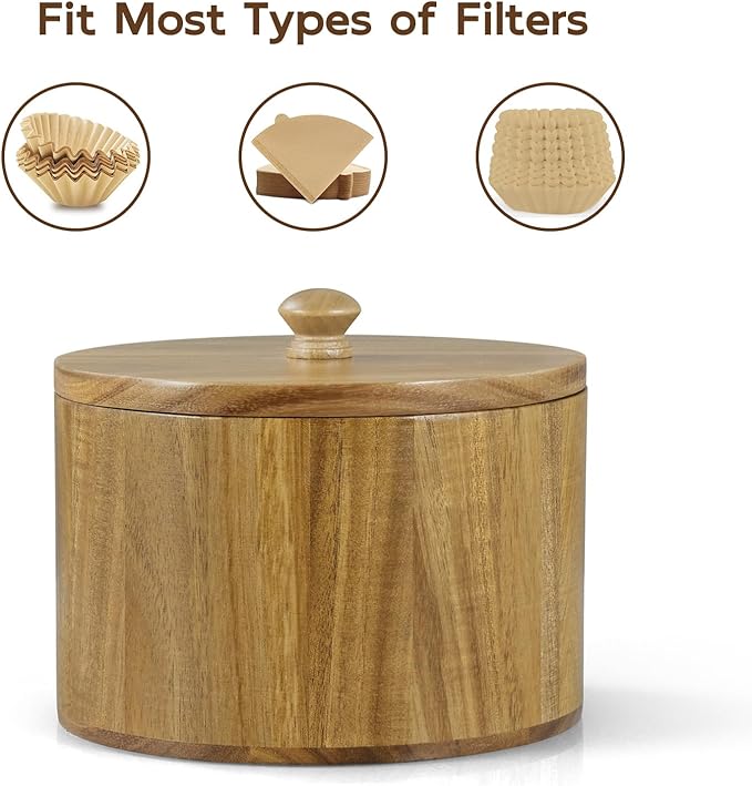 Coffee Filter Holder, Acacia Wood Filter Storage Container for Counter, Coffee Bar Accessories for Home Decor