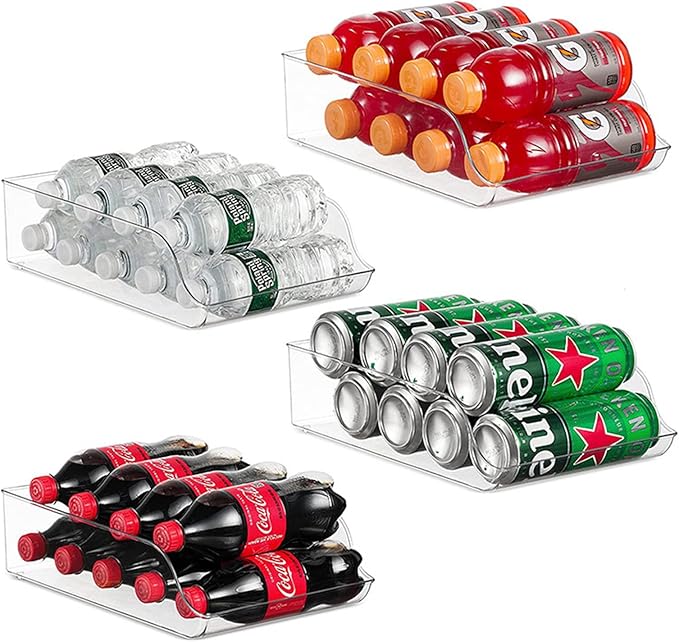 Water Bottle Organizer for Refrigerator, Pantry Organization and Storage Bins, Drink Dispenser for Fridge, Pop Soda Can Holder, Clear Plastic Beverage Rack, Kitchen Cabinets Food Container, Pack of 2