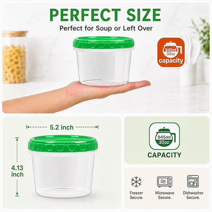 EONJOE 32oz Plastic Containers with Lids,Reusable Freezer Meal Prep Food Leftover Storage Jars Bowls Stackable,12-pack