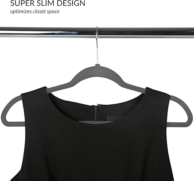 Simplify Slim Velvet Clothes Hangers | 50 Pack | Non-Slip | Shirts | Suit | Pants | Dresses | Garments | Closet Storage & Organization | Durable | Grey