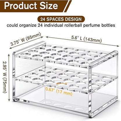 Acrylic Rollerball Perfume Organizer, 24 Holes mini fragrances Holder, Travel Perfume Vial and Tall Scented Oil Storage Display Rack