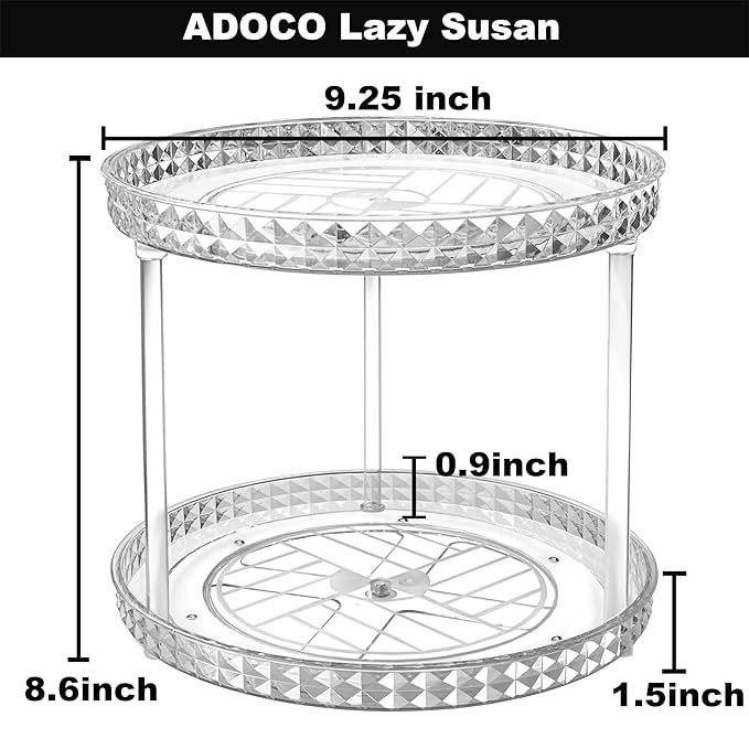 2 Tier Diamond Lazy Susan Bathroom Organizer Countertop, Clear 360 Rotating Cosmetic Makeup Organizer for Vanity, Skincare Organizers Perfume Organizer for Counter - Organization and Storage -9.25INCH