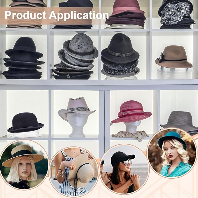 BENECREAT 24 Pcs Plastic Hat Holder, Plastic Hat Supports Display Organizer Racks Stands, Hat Inserts Cap Display Holder for Cowboy Fedora, Bucket Hats, Heads Reshaper Moldes