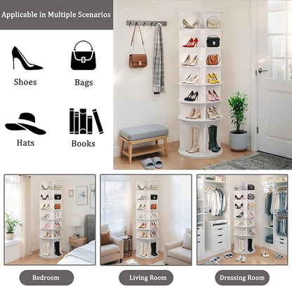 Runboll 7-Tier Rotating Shoe Rack Tower Spinning Shoe Display Lazy Susan Storage Tower, Free Standing 360 Revolving Shoe Organizer for Living Room Entryway Doorway