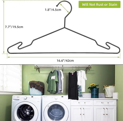 Heavy Duty Metal Hangers with Unique Hook Design Durable & Sturdy Coat Hangers 4mm Thick Withstands 25lbs Weight Smooth Powder Coated Finish Compact Shirt Hangers - 20 Pack Black