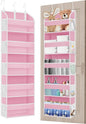 TAHAVICE Pink Over the Door Organizer - 5-Tier Hanging Storage with Clear PVC Windows & 10 Mesh Pockets, Cute Closet Organizer for Makeup, Perfume, Toys, Perfect Pink Room Decor for Girl