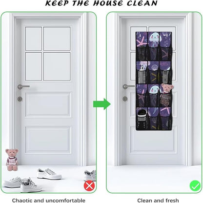 Jellyfish Over The Door Shoe Organizers,Shoe Rack for Door,Hanger Storage Organizer for Closet,Classroom Headphone Storage with 12 Mesh Pockets,Breathable Storage Bag