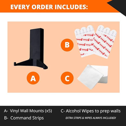 Wall Mount for Vinyl Record Display [5-PACK]- Display Your Album Collection- Wall Damage-Free Shelf- Perfect for Office, Home, Dorms, Apartments- LP Holder (White, 5)