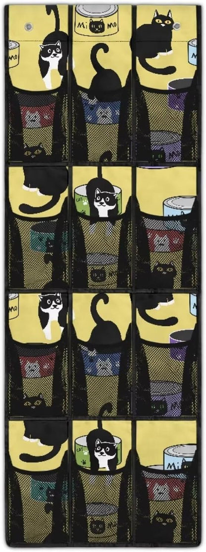 12-Pocket Behind The Door Storage Organizer, Oxford Material Waterproof Foldable and Designed for Bathroom Pantry or Bedroom Use, Cute Cats