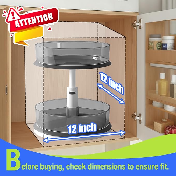 2 Tier Lazy Susan Turntable Organizer for Medicine Cabinet Bottle Pantry Countertop with Clear Large Spice Rack 11 Inch Grey