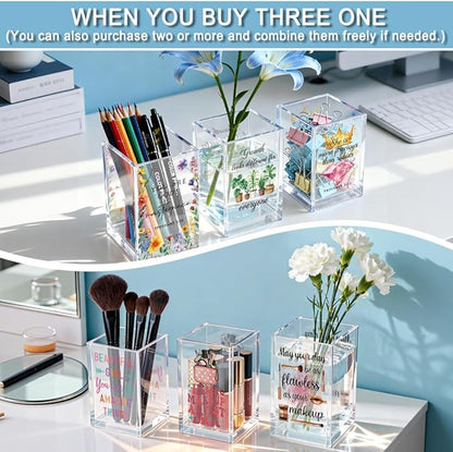 I Came I Saw I Contoured Acrylic Cosmetic Holder, Funny Floral Makeup Brush Holder Gifts for Cosmetologist Women Girls, Bathroom Vanity Storage for Make up Brushes, Vanity Desk Accessories