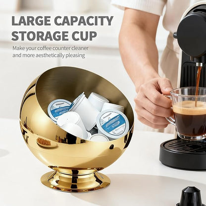 Coffee Pod Holder - Large Capacity Metal K Cup serve for Nespresso Pod Storage Container with Gold Finish, Multi-Use Creamer & Candy Bowl for Countertop, Coffee Bar Accessories(Gold)