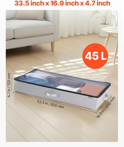 VEVOR Under Bed Storage with Clear Lids, 33.5 x 16.9 x 4.7 Inch, 45L Large Underbed Clothes Storage Containers, Low Profile Under Bed Drawer Shoe Organizer Bins Box for Blanket Shoe Bedroom, 2 Pack