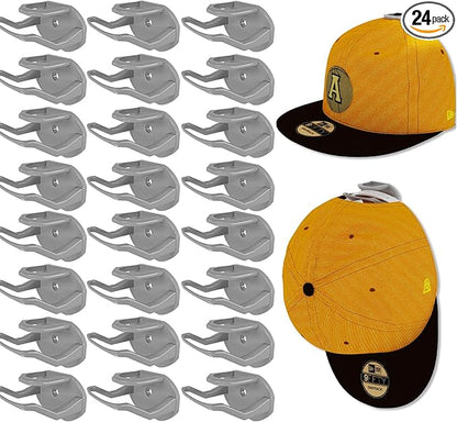 FAYYGYH 24 Pack Adhesive Hat Hooks for Wall, Strong Hat Rack for Baseball Caps, Minimalist Hat Rack Display for Home Decor, No Drilling, Hat Hold Hanger for Wall, Door, Closet (Gray)