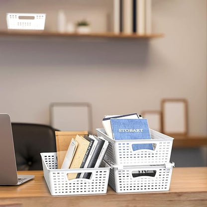 Simple Houseware Plastic Stackable Storage Basket Pantry Organizer, 6 Pack, 14.5" x 8.5" x 3.5", White
