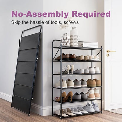 6 Tier No-Assembly Shoe Rack, Foldable Shoes Rack Organizer Without Installation, Portable Solid Metal Shoe Shelves for Closet, Entryway, Front Door Entrance