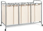 STORAGE MANIAC 5 Section Laundry Sorter, 5 Bins Rolling Separator Laundry Basket, Dirty Clothes Hamper Divider with Heavy Duty Rolling Lockable Wheels, Large Clothes Organizer Cart, Beige
