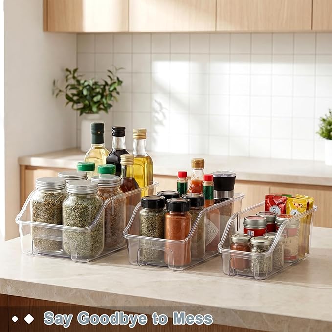 LemonRoad 12 Packs Pantry Organizers and Storage Freezer Clear Organizer Bins with Handle Acrylic Organization Bins Stackable Open Front Storage Vegetable Egg Salad Containers for Kitchen Cabinet