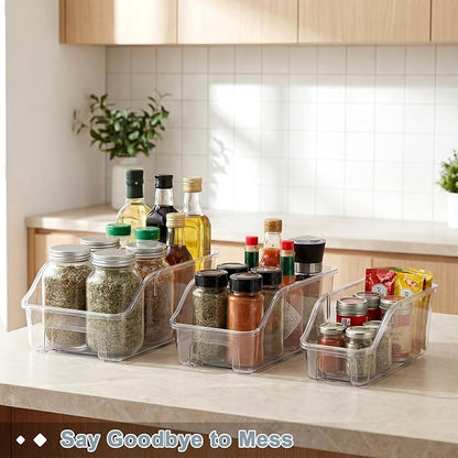 LemonRoad 12 Packs Pantry Organizers and Storage Freezer Clear Organizer Bins with Handle Acrylic Organization Bins Stackable Open Front Storage Vegetable Egg Salad Containers for Kitchen Cabinet