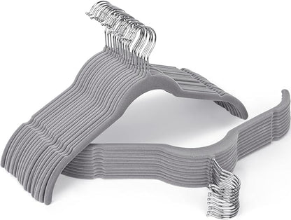 Gray Velvet Hangers 30 Pack, Non-Slip Felt Hangers with Shoulder Notches, Slim Space Saving Clothes Hangers with 360°Swivel Hook for Shirts Heavy Coats Clothes Dresses Closet(Gray)