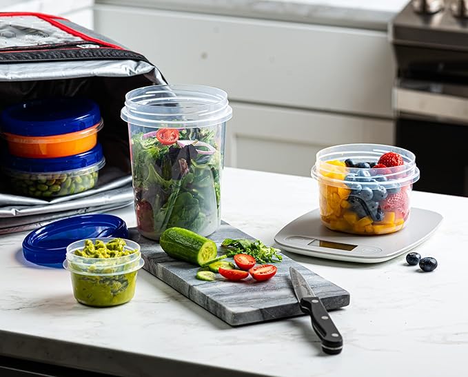 ELEGANT DISPOSABLES Twist Top Deli Containers Food Storage Containers Blue Screw on Lid Reusable Stackable Leakproof Airtight, pack of 20-8 oz containers
