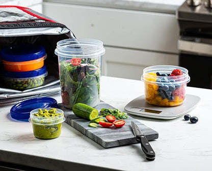ELEGANT DISPOSABLES Twist Top Deli Containers Food Storage Containers Blue Screw on Lid Reusable Stackable Leakproof Airtight, pack of 20-8 oz containers