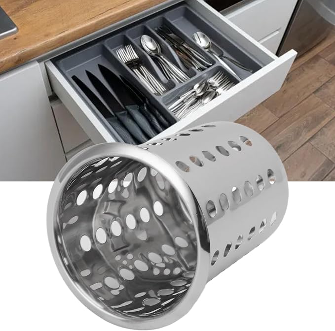 TOPINCN Stainless Steel Utensil Holder, Multifunctional Design Large Capacity Organizer for Knives, Forks, and Chopsticks, Convenient and Practical (With Holes)