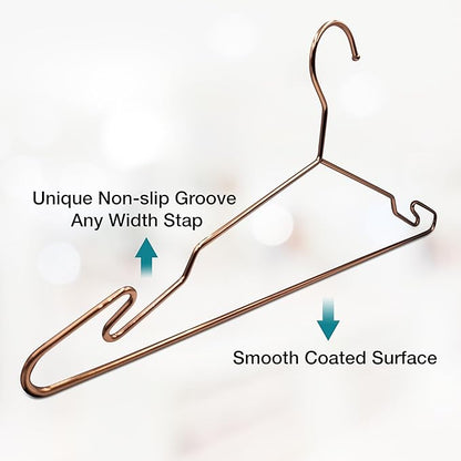 Heavy Duty Metal Hangers with Unique Hook Design Durable & Sturdy Coat Hangers 4mm Thick Withstands 25lbs Weight Smooth Finish Compact Shirt Hangers - 40 Pack Rose Gold
