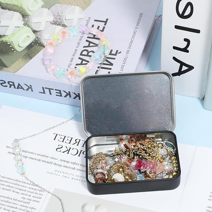 Metal Tins with Lids, Black Small Rectangular Hinged Box Container Portable Storage Case Organizer for Home Jewelry, Cosmetic Tools, Gifts Wrapping, Small Items