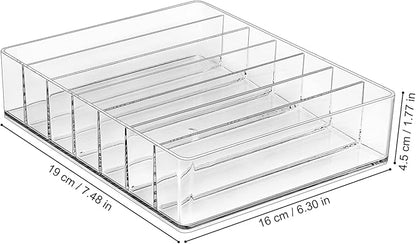 JessLab Makeup Organizer for Eyeshadow Palette and Lipstick, 7-Section Acrylic Divided Cosmetics Storage for Bathroom Vanity Countertop, Transparent, X-Large